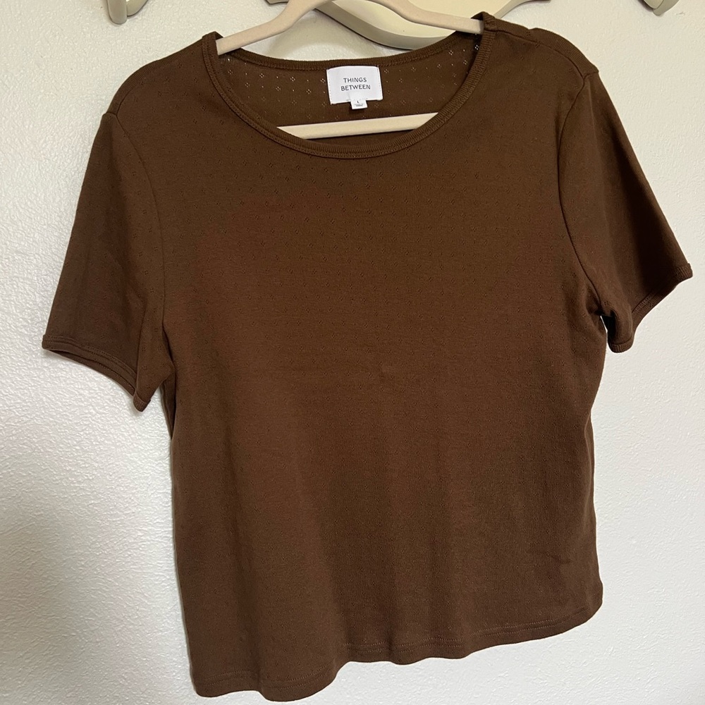 Pointelle Brown Short Sleeve Tee